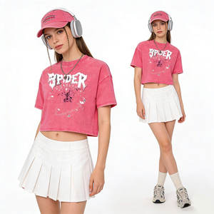 AMCLEVER T-shirt Corta Vintage Lavata da <span class=keywords><strong>Donna</strong></span>, 240 grammi Cotone, Stile Y2K Streetwear, Stampa <span class=keywords><strong>Ragno</strong></span>, Manica Corta - Product Image 1