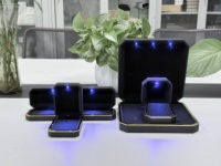 Boîte à bijoux LED noire octogonale à bord doré en gros, boîte à bijoux LED noire pour la vente au détail, boîte à bijoux LED noire octogonale à bord doré en stock