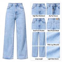 Pantalon colonne taille haute pour femme, aspect denim bleu clair délavé, pour Loggia Autumn Day Hours