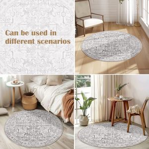 Alfombra redonda Vintage Beige, alfombra Floral antideslizante ultrafina lavable, estampado a pedido para sala de estar y dormitorio - Product Image 2