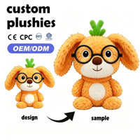Peluche chien orange personnalisée OEM ODM, adorable chiot avec lunettes et tête de bourgeon, animal en peluche rembourré en coton PP, cadeau doux pour enfants
