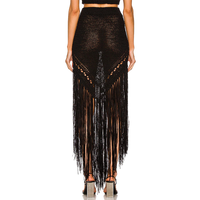 Ensemble de robe en tricot noir décontracté et sexy, haut court à bretelles, franges à glands, col montant, jupe courte à la cheville, un ensemble