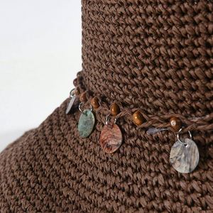 Nouveau Chapeau de Paille Pliable à Large Bord Fait Main avec Chaîne Coquillage Couleurs Printemps-Été pour Femme – Protection Solaire Vacances Plage - Product Image 6