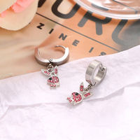 Boucles d'oreilles pendantes style rétro en forme de lapin, créoles en alliage avec strass roses, boucles d'oreilles animales mignonnes pour femmes