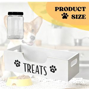 Pet Treats Storage Box With 3 Jars For Dog Snacks Organized Wooden <b>Container</b> With Labels And Lid For Kitchen Or Home Use - Product Image 3