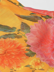 Fashion Women Mustard <strong>Yellow</strong> &amp; Pink Floral Print Casual Cotton Wrap <strong>Skirt</strong> With Zipper - Product Image 5