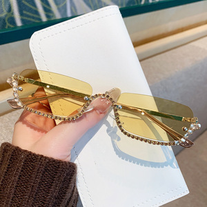 Square Half Rim Rhinestone <b>Sunglasses</b> UV400 Metal Frame Women's Lightweight Fashion Outdoors Party Style - Product Image 3
