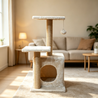 Arbre à chat d'intérieur élégant avec plusieurs plateformes, poteaux à gratter en sisal et jouet interactif suspendu – Mobilier moderne pour chat