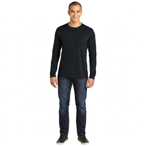 T-shirts décontractés pour hommes en coton 100% à manches courtes et col rond, couleur unie, logo sur le devant, noir - Product Image 1