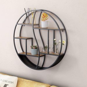 Étagères flottantes murales, étagère murale en bois décor rustique support organisateur d'affichage mural en métal rond pour la décoration intérieure - Product Image 5