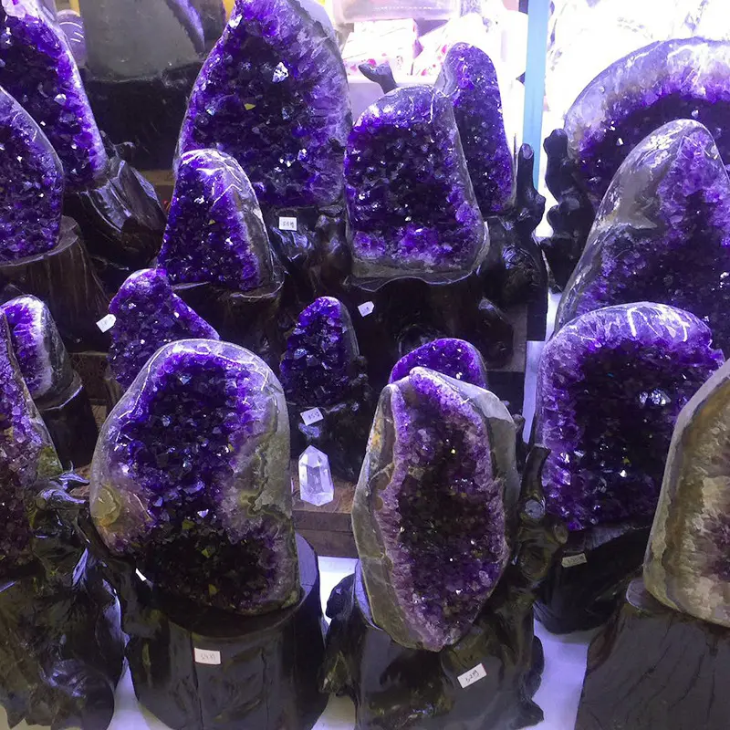 Doğa gerçek ametist kaya kuvars kristal taş küre topu mor ametist geode satılık