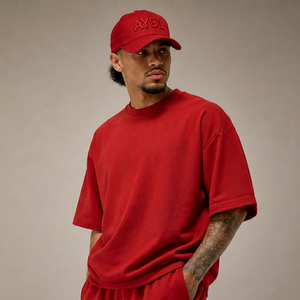 T-shirt homme rouge oversize uni à manches courtes, col rond, en jersey de coton, qualité export, t-shirts vierges pour hommes - Product Image 1