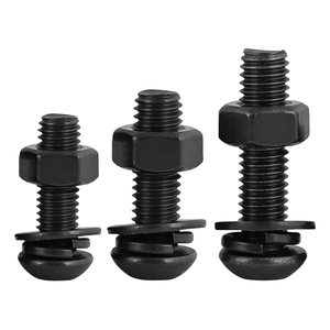 Tornillos de Cabeza Abombada Hexagonal de Acero al Carbono de Alta Resistencia Grado 10.9 con Óxido Negro, Tuercas y Arandelas Planas de Resorte - Product Image 5