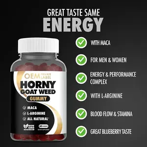 Oem epimedium Horny Goat Weed Gummy với Maca L-Arginine BCAA cơ bắp năng lượng hỗ trợ miễn dịch nam tăng cường Gummies