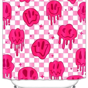 Cortina de Ducha de Poliéster con Caras Sonrientes Rosadas, Cortina de Baño con Impresión Digital Personalizada, Impermeable, Venta al Por Mayor, Moderna - Product Image 1