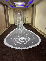 Voile de mariée long en dentelle Mantilla à un niveau, motif Cœur Sacré