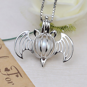 Collier avec pendentif chauve-souris en argent S925, style européen et américain, accessoires de bricolage, cage sans trou de 7-8 mm, porte-perle vide - Product Image 1