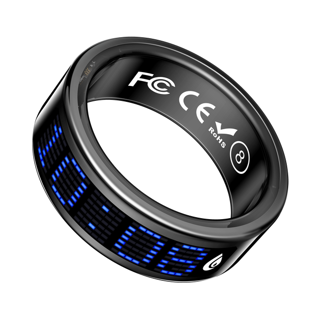 Backlit LED Display Health Fashion Smart Ring SR16 +Vibration Function Night Mode Heart Rate Blood Oxygen Chronograph Touch
