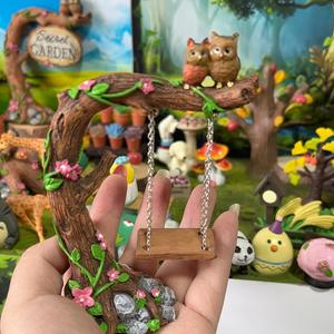 Ornement de micro-paysage en résine, décoration de <span class=keywords><strong>jardin</strong></span> <span class=keywords><strong>secret</strong></span>, hibou sur balançoire d'arbre - Product Image 2