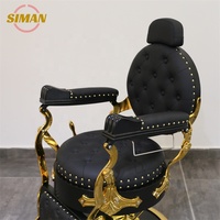 Chaise de barbier noire antique de luxe Siman Base en or chaise de Salon de coiffure professionnelle en fer inclinable Vintage de haute qualité ergonomique