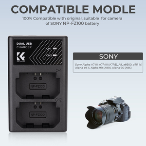 Cargador de Batería Doble Rápido K&F Concept NP-FZ100 para Cámaras Sony Alpha A7 III, A7R III, A9, <span class=keywords><strong>A6600</strong></span>, A7R IV, Alpha A9 II - Product Image 6