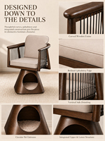 Fauteuil Nid Douillet Moderne pour Animaux avec Grotte Cachée pour Chat, Maison en Bois Massif pour Chien et Chat, Coussin en Peluche, Roues Faciles à Déplacer, Meuble pour Chat Gain de Place