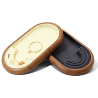MC DLTP004 Nouveau plateau de présentation de bijoux rond et ovale en cuir PU gris foncé et beige pour boucles d'oreilles, bagues ultra-fines et bracelets