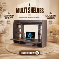 Bureau d'ordinateur convertible mural avec surface en bois, meuble gain de place pour la maison