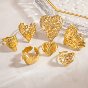 Heart Shaped Gold Plated Stainless Steel <b>Ring</b> For Women Fashion Jewelry Gift Occasion Accessory - Product Image 1