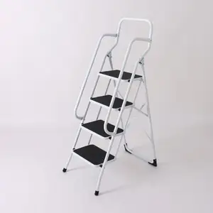 Novo design heavy duty 4 passos escada cadeira dobrável longo corrimão plataforma ferro metal passo fezes com passo largo