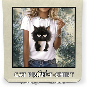 Camiseta de Verano para Mujer con Estampado de Gato en 3D, Informal, de Manga Corta, Estilo Urbano, Cuello Redondo, Tejida - Product Image 2