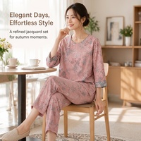Nouvel ensemble 2 pièces pour femme, style chinois, en jacquard teint en fil, pull à col rond et pantalon 3/4 longueur