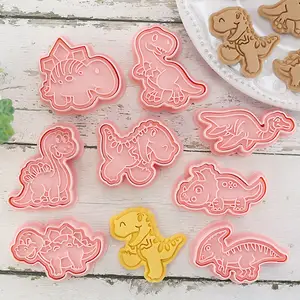3D 케이크 비스킷 엠보싱 퐁당 베이킹 금형 쿠키 스탬프 세트 클레이 공룡 쿠키 스탬프 쿠키 금형