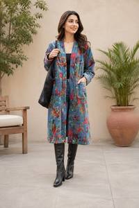 Striped Cotton <b>Kaftan</b> Dress V-Neck Batwing Sleeve Loose Midi Casual Bohemian Natural Waist ODM Embroidered <b>Summer</b> Beachwear - Product Image 2