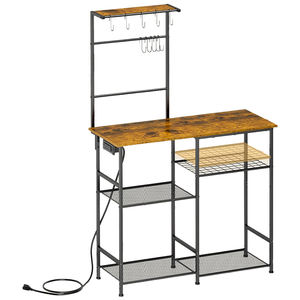 Support de <span class=keywords><strong>boulanger</strong></span> pour support de cuisine pour micro-ondes avec étagères et crochets réglables, étagères de cuisine pour épices, casseroles, brun rustique - Product Image 1