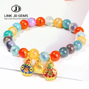 JD gelang untai Bohe Vintage Pria Wanita, perhiasan hadiah warna campuran gula batu akik manik logam kekayaan hewan liontin gelang