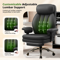 Chaise de bureau de direction multifonctionnelle avec support lombaire pneumatique, accoudoirs réglables en hauteur, massage électrique, couleur noire