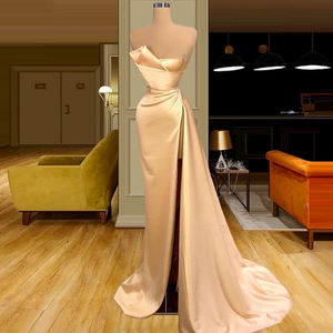 Vestido <span class=keywords><strong>de</strong></span> <span class=keywords><strong>Novia</strong></span> <span class=keywords><strong>de</strong></span> <span class=keywords><strong>Alta</strong></span> <span class=keywords><strong>Costura</strong></span> Personalizado <span class=keywords><strong>de</strong></span> Satén con Cuentas, Sin Tirantes, con Abertura <span class=keywords><strong>Alta</strong></span>, Estilo Pasarela, con Cola - Product Image 6