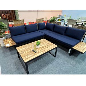 Top Quality Acacia Wood Outdoor Sofa <b>Sets</b> for Porch, Garden, Backyard Powder-coated Steel Frame, Customized Cushion Color - Product Image 4