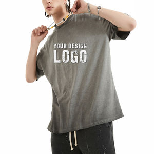 T-shirt pour homme Street Hip Hop Vintage Distressed Gradient Color, mode américaine, manches courtes, épaules tombantes, surdimensionné - Product Image 1