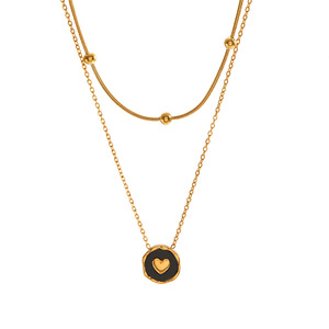 Kalung Wanita Model Ular Baja Anti Karat Berlapis Mutiara Hitam Fashionable Double-Layer Cangkang Hitam Mewah Ringan 18K Perhiasan Pesta Islami - Product Image 5