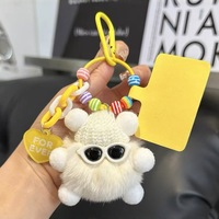 Mignon porte-clés et pendentif en peluche de fourrure de lapin Rex en forme de boule de charbon pour sacs d'école et clés de voiture