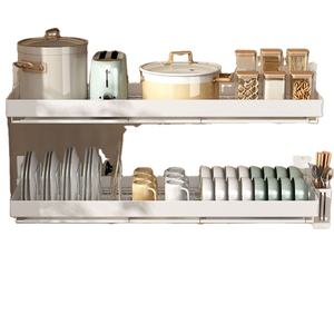 Grand égouttoir à vaisselle en acier inoxydable pour cuisine et salle de bain, à 2 niveaux, avec porte-gobelets intégré, style vintage - Product Image 2