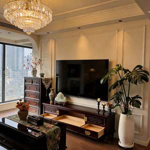 Meuble TV en bois de style européen personnalisé BALOM, design rétro fusion, support TV avec rangement et portes décoratives - Product Image 5