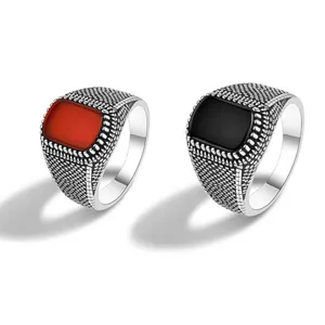 MYF卸売Anillos Hombre 925 Plata de ley Agate Rojo edelsteenナチュラルエメラルドメンズリング925スターリングシルバー瑪瑙レッド