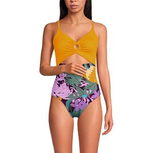 Traje de Baño Monokini de una Pieza con Anillo en O para Mujer FOXA, Cuello Halter Cruzado, Diseño Recortado, Estampado Digital, Elástico, Spandex, Nailon - Product Image 1