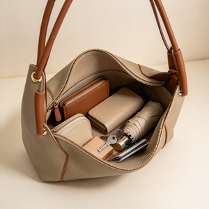 <b>Women</b> Shoulder Tote <b>Bag</b> Soft Faux Leather Contrast Handle Large Capacity Zipper Casual Daily Handbag - Product Image 4