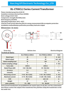 NJXSE DL-CT08CL2 1000/1 2000/1 Transformateur de courant AC 1A 5A 10A 20A 30A 50A 60A Micro Transformateur de courant toroïdal de précision - Product Image 3