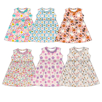 Robe d'été sans manches à volants pour filles, imprimé personnalisé, en tissu de bambou, pour tout-petits et enfants, collection très prisée