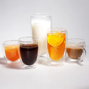 Wholesale 350ml 450ml High Borosilicate Ribbed Ice Coffee Tumbler Mug Double Walled Glass Cup